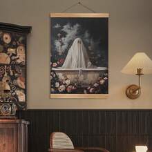 1 件，帆布墙艺术卷轴画，防水，海报，带框壁画，秋季装饰，万圣节，浴缸里的鬼魂，万圣节装饰，闹鬼浴室印刷品，艺术海报印刷品，黑暗学院，复古海报，哥特式绘画，万圣节壁画，复古艺术海报，适用于客厅、卧室、入口装饰、鬼屋或万圣节派对装饰、浴室装饰、房间装饰