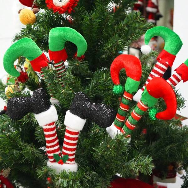 1 pieza de soporte de pierna de elfo navideño, decoración de árbol de Navidad, figura de adorno de Papá Noel y elfo navideño, accesorio del árbol de Navidad, suministros para fiesta de Navidad