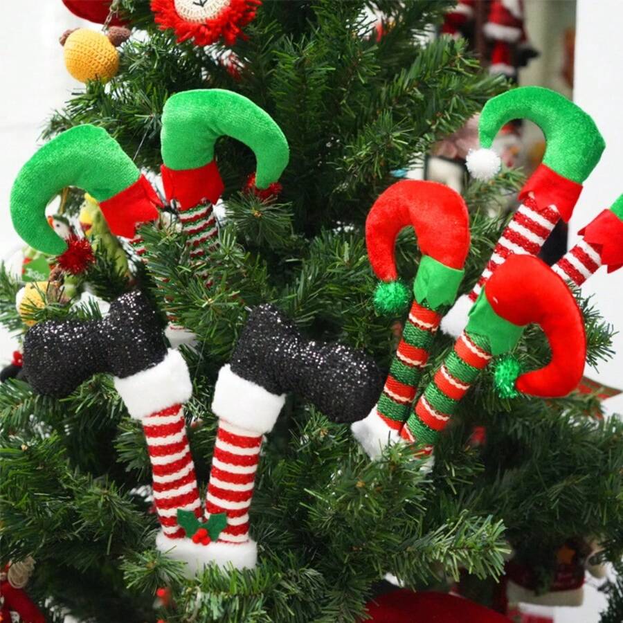 1pc Christmas Elf Leg Branch Inserts, Christmas Tree Ornament Decorations, Santa Claus And Christmas Elf Figurine Leg Car Charms Christmas Tree Decoration Christmas Party Supplies