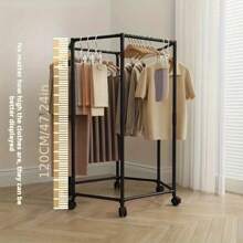 1 pièce Portant à vêtements rotatif style nordique noir et blanc, nouveau favori pour le rangement des vêtements! Portant à vêtements hexagonal rotatif sur roulettes - Tube en métal robuste de 16 mm, portant suspendu indépendant, structure métallique, Séchoir de balcon de rangement facile