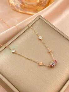 1pc Exquisite Rainbow Traffic Theme Necklace, Minimalist Collarbone Chain, Delicate Jewelry Gift, Suitable For Girls' Daily, Dating, Campus Wear - Rainbow Fortune Circle - View 9