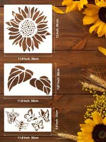 9pcs Extra Large Flower Stencils - Reusable For Lotus, Daisy, Peony, Sunflower Patterns For Painting On Wood, Walls And Garden Fences, Stencils For Painting,Back To School,School Supplies