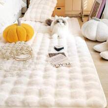 Tapis en mousse de peluche de couleur unie imitation fourrure de lapin, crème. Tapis moelleux et confortable pour le salon, la chambre à coucher et d'autres pièces. Convient pour les tapis, les carpettes et les coussins de canapé en automne/hiver