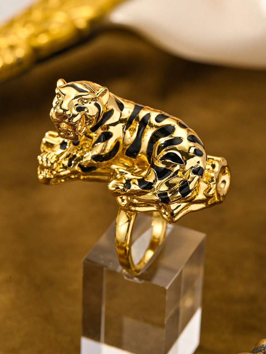 Brazilian Gold Animal 24k Electroformed Ring Crocodile Tiger Leopard Element Naturalism Suitable For Men And Women