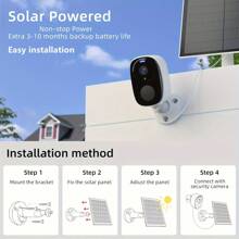 Caméra de  sans fil extérieure alimentée par énergie solaire 2K 3MP, détection de mouvement IA, audio bidirectionnel, alertes d'application, vision nocturne en couleur, stockage dans le cloud ou sur carte SD et connectivité Wi-Fi 5G/2,4G pour la protection de votre maison - le meilleur cadeau