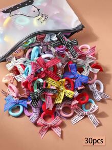 30pcs Women's Cute Sweet English Text Hair Ties, Versatile Elastic Bands For Half Up Do, Side Braids, Daily Wear, Non-Damaging