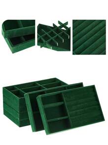 1/5 Green Velvet Jewelry Display Tray, Stackable Jewelry Storage Tray, Jewelry Organizer Tray, Drawer Jewelry Display Cabinet, Earrings, Necklaces, Bracelets, Rings, In Various Sizes For Women Storage Organizer Travel Essentials Back To School Dormitory Storage