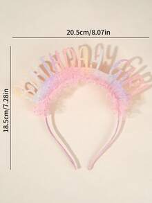 1 件米色薄纱生日快乐头带，烫印生日派对服装头饰，带闪光星星装饰，新年快乐派对用品，摄影道具头饰 - 粉紅色 - 查看 3