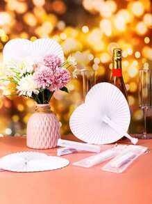 1/12pcs Heart Shaped Folding Paper Fans For Wedding Guests Party Favors Decorative White Heart Paper Hand Fan Personalized Wedding Fan With Plastic Handle For Wedding Birthday Party Favors
