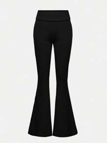 Pantalones de campana de talle alto, elásticos y lisos en unicolor, estilo streetwear Y2K casual para adolescentes, con pliegues y ajuste ceñido