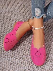 Mocassins plats décontractés perforés et respirants pour femmes, chaussures confortables à enfiler pour maman - Rose vif - Voir 5