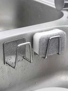 1/2pcs Stainless Steel Sink Sponge Holder, Stainless Steel Storage Rack - Strong Adhesive Self-Adhesive Drying Rack, Kitchen Sink Drain Drying Rack, Cleaning Sponge Holder Hook, Stainless Steel Sink Sponge Rack No Drilling Kitchen Sink Drain Rack, Kitchen Sink Cleaning Brush Rack, Sponge And Cleaning Brush Rack, Sink Kitchen Sponge Rack, Bedroom, Bathroom