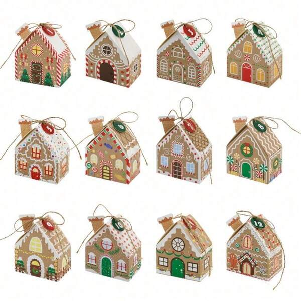 1 paquete de 12 cajas de regalo navideñas, cajas de calendario de adviento en forma de casita - apropiadas para envolver regalos de Navidad, cumpleaños, bodas, Año Nuevo, fiestas festivas, los mejores regalos navideños para familiares y amigos