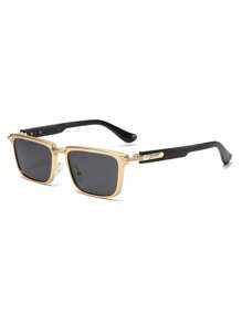 1 Pair Unisex Metal Zinc Alloy Retro Solid Color Casual Rectangular Sports Fishing Decorative Fashionable Glasses, Suitable For Daily Use