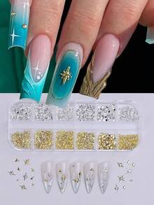 12Grids Mix Y2K Styles Nail Rivet Studs Gold/Silver Stars Light Nail Art Charms Asterism Starlight Nail Decoration Accessories Manicure Supplies Japanese Styles Nail Part Nails Nail Gems - Multicolor - View 2