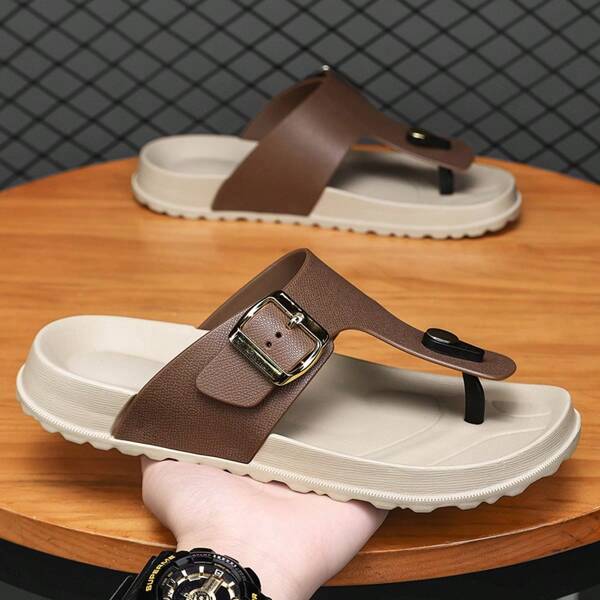 Sandalias básicas de hombre tipo chanclas con hebilla, estilo punk, para playa, vacaciones y uso en casa en verano