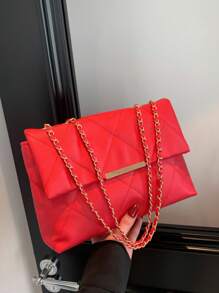 Nuova borsa da donna casual alla moda da pendolare, con motivo ricamato a rombi, cinturino a catena, di grande capacità, a tracolla o a spalla