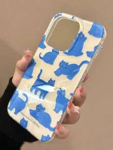 Cute Cartoon Blue Cat Full Screen Phone Case With Lanyard, Suitable For IPhone 16 Pro Max, 15/14 New Models, 13/12/11 Waterproof Shockproof Anti-Fall Scratch Resistant - Blue Cat - View 3