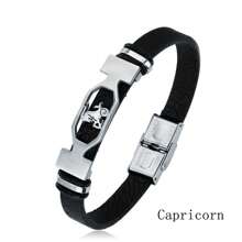 Stainless Steel Constellation Bracelet For Women Men Zodiac Sign Leather Bracelet Wristband Jewelry Birthday Gift