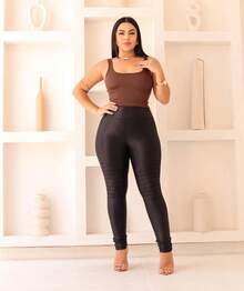 Lorelilo Skinny Legging Riding Pants Cirrê Tractor Thick High Waist - Fake Leather Winter All Sizes - Rust Brown - View 1