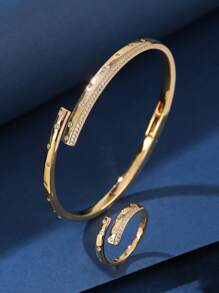1 set de bracelets et bagues en cuivre réglables, mode et charmant, convient pour le port quotidien et les vacances pour les femmes