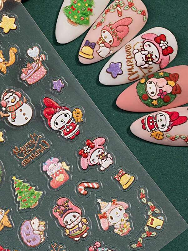 Sanrio Sanrio Christmas Series Nail Stickers 5D Relief Hello Kitty Melody Kuromi Nail Stickers CA Edition