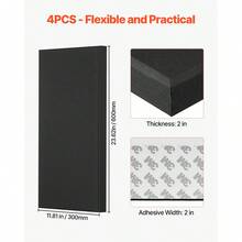 4 PCS Acoustic Panels, 2 Inch Thick 23.6 X 11.8 Inch Fiberglass Sound Absorbing Panels, Self-Adhesive Soundproof Wall Boards, For Studios, Office, Home Theater,Meeting Room, Black - Fiberglass Black 4PCS - 查看 6