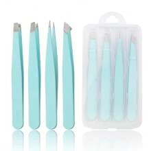 FADVAN 4PCS Tweezers Set Yellow/Lovely Flower Multi-Purpose Professional Stainless Steel Tweezers Precision Tweezers For Eyelash Extension Eyebrows Facial Blackhead,Point Tip Tweezers,Angle Tip Tweezers,Flat Tip Tweezers,Slant Tip Tweezers