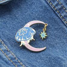 Cartoon Jellyfish On Moon Design Metal Brooch, Creative Ocean Theme Pin Accessory For Clothes, Bags - Multicolor - View 6