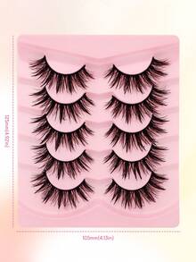 5 对湿妆浓密卷翘 3D 多层凌乱假睫毛，仿貂毛睫毛蓬松浓密自然卷翘妆前乳