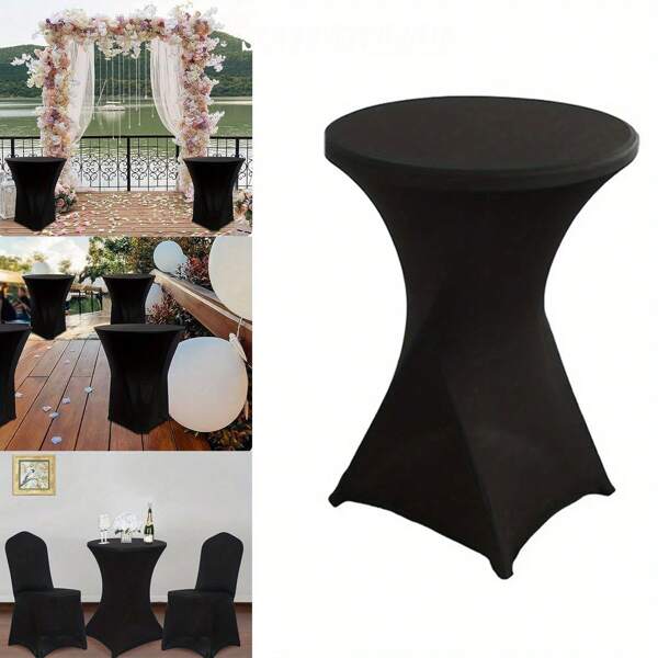1pc Spandex Round Cocktail Party Tablecloth, White Elastic Table Cover For Outdoor Dining, Bar, Banquet