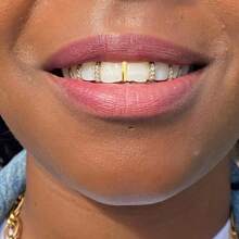 Set de 5 piezas de joyería dental de mujer con incrustaciones de dientes de cobre en estilo punk y hip hop, enchapado en oro de 14k, para combinar, fiestas, vacaciones y Halloween
