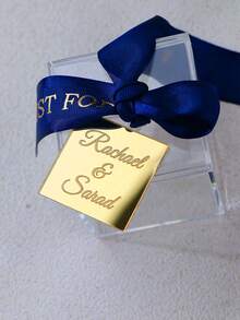 Personalized Square Tag Engraved Gold Mirror Acrylic Wedding Happy Birthday Square Decorative Chocolate Sign Shower Custom Name Guest Gift ,Forever Love - Multicolor - View 6