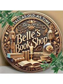 1pc 8-Inch Vintage Metal Wall Art Sign, Durable & Easy To Hang, Unique Design Bell Bookstore Logo, Suitable For Home, Office, Gift, Bedroom, Kitchen, Dining Room, Bar Decor