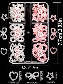 Caja de 44 piezas de decoración de arte de uñas con corazones de perlas blancas y rosas, estrellas de cinco puntas de perlas y lazos de perlas. Juego de accesorios de encanto tridimensional de lazo, estrella de cinco puntas y corazón para decoración de uñas de damas en fiestas, bailes y citas. Caja de regalo de accesorios de decoración de arte hecho a mano, adecuado para decoración de uñas y accesorios de maquillaje.