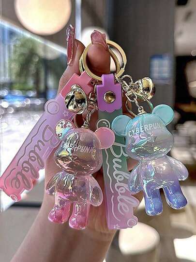 1pc Creative Colorful Standing Bear Keychain Pendant, Cute Gradient Color Animal Figurine Keychain Decor, Suitable Gift For Classmates, Friends, Family, Valentine's Day, Birthday, Party Outfit Accessories School Car Accessories Goth Y2k