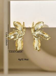 1 Pair Retro Double Layer Five Petal Flower Earrings & Striped Leaf Earrings