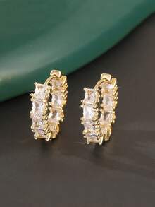 1 对时尚金色矩形直角红色圆圈耳环，适合女孩的珠宝礼物