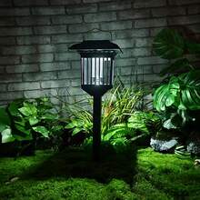 1pc Solar Powered 4-In-1 Mosquito Repellent Lamp, White & UV Light Switchable, Suitable For Lawn, Garden, Villa And Other Landscape Decor - Black - View 6