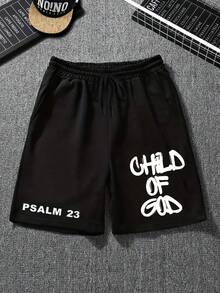 青少年男孩黑色常规短裤百搭和平紫色闪电印花松紧腰短裤 - 黑色 - 查看 1