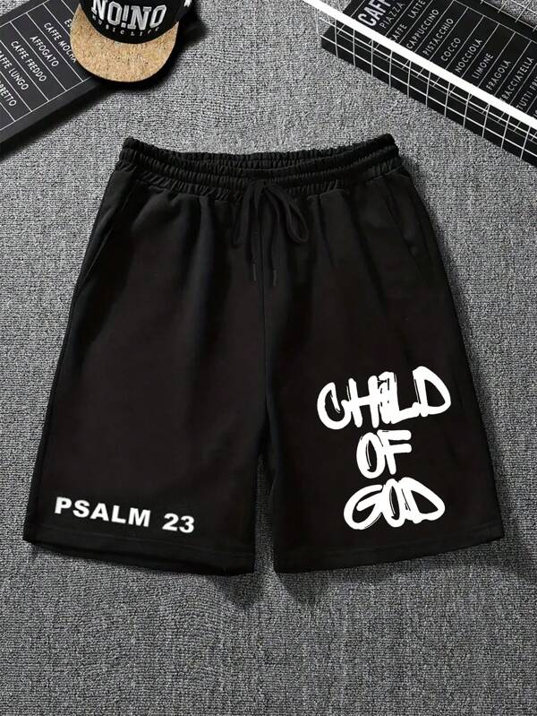 Teen Boys Black Regular Shorts Versatile Peace Purple Lightning Print Elastic Waist Shorts