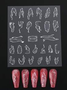 2 piezas Calcomanías para arte de uñas con líneas irregulares plateadas con láser, diseños geométricos hologtráficos bronceados, decoraciones tipo Y2K para puntas francesas, adhesivos de decoración de uñas de Halloween