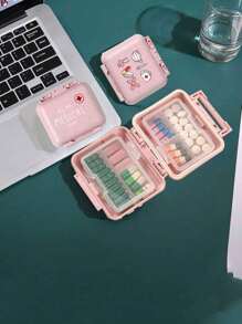 Mini caixa de remédios portátil com 6 compartimentos, caixa de remédios pequena com 6 compartimentos, caixa de remédios pequena rosa com a letra "medicine", caixa de armazenamento para 6 dias por semana, organizador inicial de comprimidos para viagem, estojo portátil para comprimidos com 6 compartimentos, caixa de comprimidos diária para guardar vitaminas, pequeno recipiente para comprimidos para bolsa de bolso, organizador de medicamentos, estojo para guardar pingentes com letras de identificação, brincos, anéis, caixa para guardar joias, essencial para famílias, essencial para viagens
