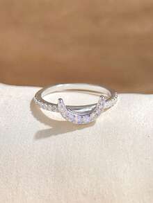 1 Set 925 Sterling Silver Luxury Sun & Moon Cubic Zirconia Stackable Rings, Women's, Perfect For Valentine's Day, Wedding, Birthday Party, Showcasing Exquisite Jewelry Style - Moon - View 3