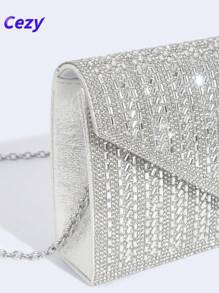 Cezy Bolso de mano brillante con strass - Diseño de unicolor elegante, forro de poliéster, cierre magnético y cadena larga desmontable, adecuado para fiestas de noche y bodas, un gran regalo para mujeres