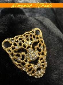 With Gold Panther Rhinestone Inlay Style,House Slippers Are Comfortable, Soft, Fashionable, And Can Be Worn Outside Or At Home. They Are A Choice For Trendsetters,Shoes Women Slippers,Fluffy Slippers,Slippers,Black Minimalist Fuzzy Bedroom Slippers,White Shoes,Gray Shoes