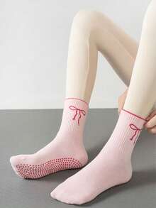 1/2/3 Pairs Bowknot Yoga/Pilates Non-Slip Socks With Silicone Gel Grips, Fashion Ballet Dance Nude Casual Socks, Fall Socks