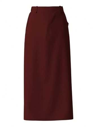 大码女式纯色口袋长款休闲/工作裙