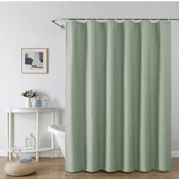 Hotel Style Waffle Weave Shower Curtain - Waterproof & Mold Resistant Bath Curtain With 12 Hooks, 59x71 Inches Machine Washable