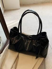 Large Capacity Tote Bag With Strap Decor, Women's 2025 New Retro Fashion Shoulder Bag, High-End Underarm Bag, Suitable For Shopping And Commuting, Versatile